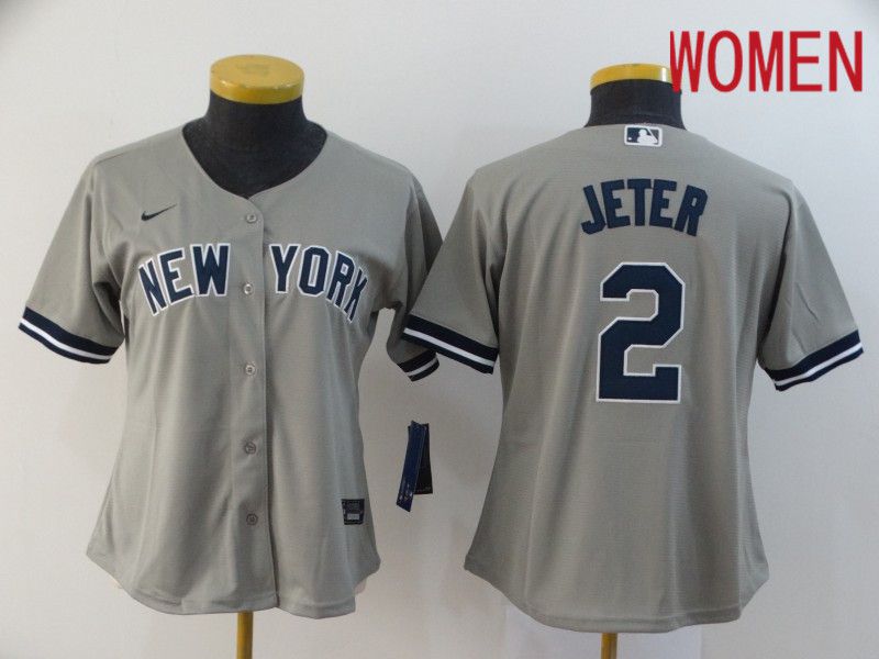 Women New York Yankees #2 Jeter Grey Nike Game MLB Jerseys